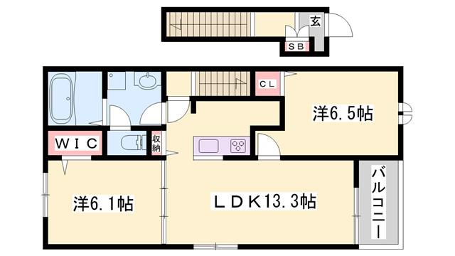 メルヴェイユA(2LDK/2階)の間取り写真