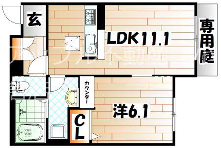 ヴィラウィステリア門司 D棟(1LDK/1階)の間取り写真