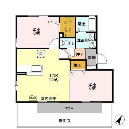 グランドキャッスルFUKUCHI B(2LDK/1階)の間取り写真