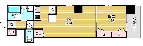 BROAD阿倍野阪南町RESIDENCE(1LDK/9階)の間取り写真