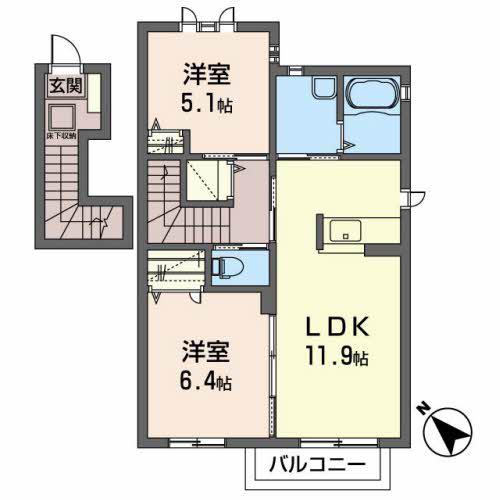 メゾン・カームニスB(2LDK/2階)の間取り写真