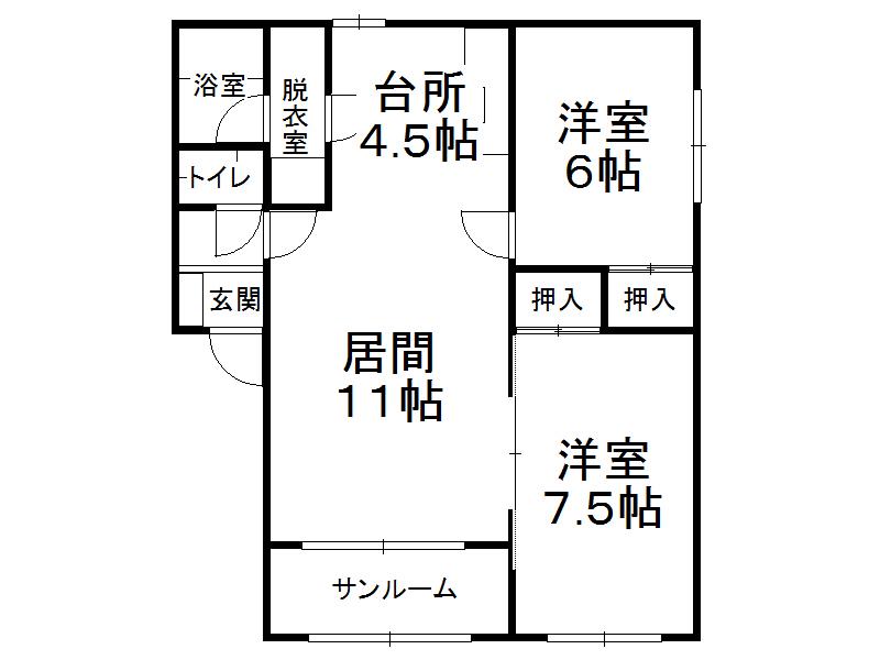 キノヴィレッジD棟(2LDK/2階)の間取り写真