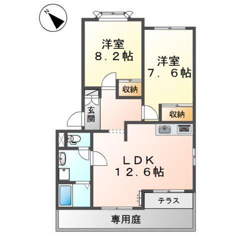 フォートヴィラ2(2LDK/1階)の間取り写真