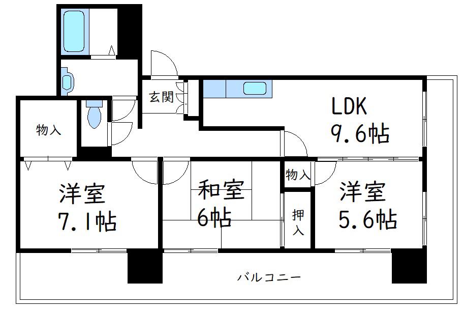 太湖新苑(3LDK/6階)の間取り写真