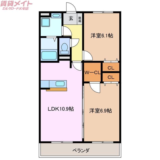 ウィステリア・レイ 2番館(2LDK/2階)の間取り写真
