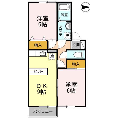 ヴィレッジ原(2DK/1階)の間取り写真