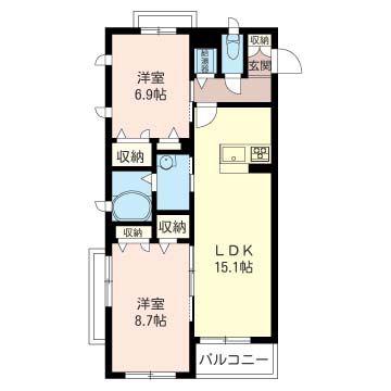 フォルトゥーナ(2LDK/2階)の間取り写真