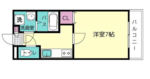 近鉄京都線 大和西大寺駅 徒歩7分 4階建 築24年(1K/3階)の間取り写真