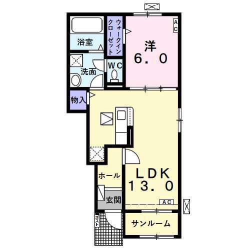 グローブ B(1LDK/1階)の間取り写真