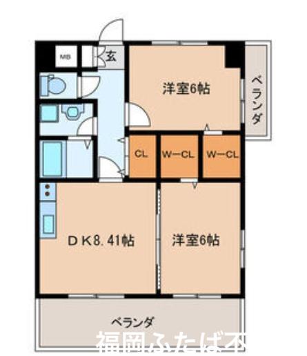 イースト フルハウス(2DK/8階)の間取り写真