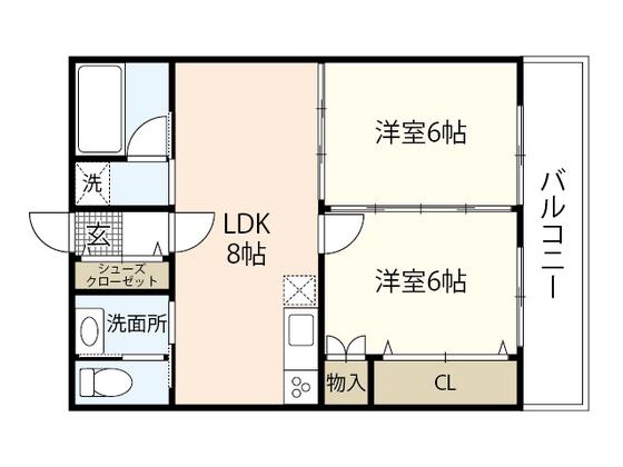フレシール若草(2LDK/3階)の間取り写真