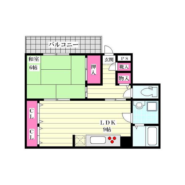 グランディN1(1LDK/4階)の間取り写真