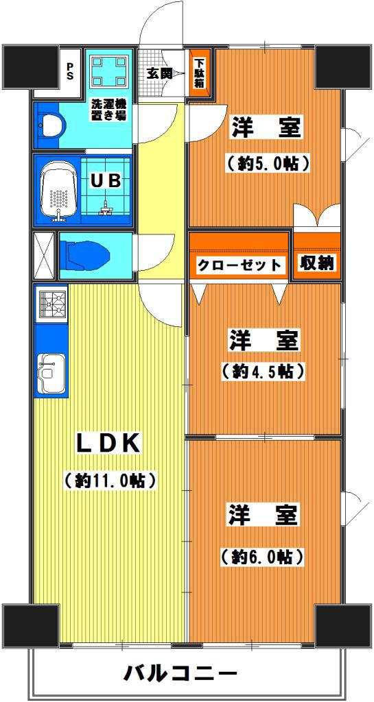 駅前・タワーマンションTOSHI(3LDK/9階)の間取り写真