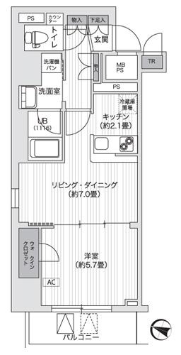 PRIMAL GOTANDA(1LDK/9階)の間取り写真