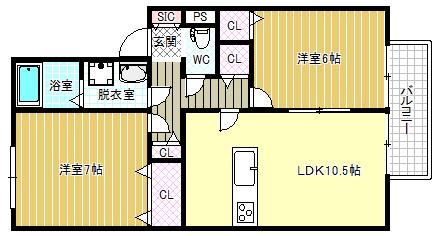 グリュック・S A棟(2LDK/2階)の間取り写真
