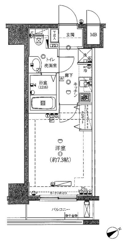 RISING PLACE桜木町二番館(1K/4階)の間取り写真