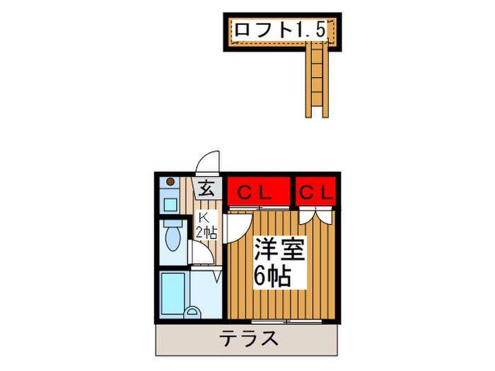 フォンテーヌII(1K/1階)の間取り写真