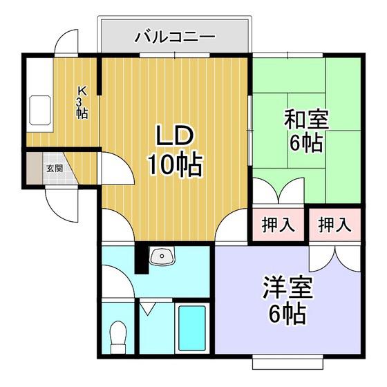 シオンハイツ1(2LDK/2階)の間取り写真