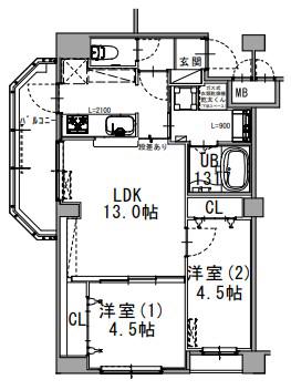 セントヒルズ西旭町(2LDK/7階)の間取り写真