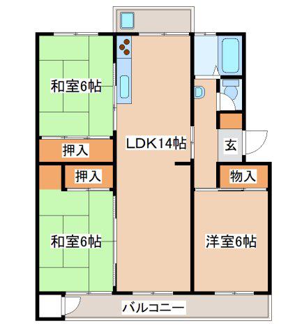 一の谷グリーンハイツH棟(3LDK/3階)の間取り写真