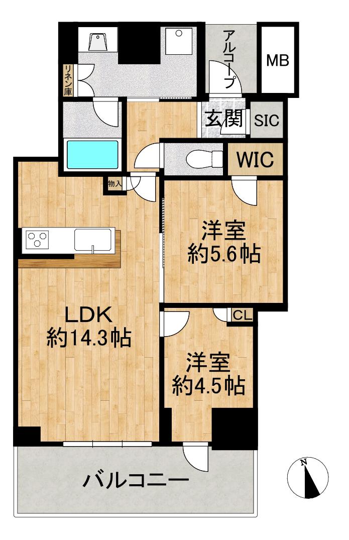 シエリアタワー大阪堀江(2LDK/15階)の間取り写真