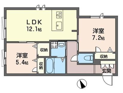 ドゥーヴェパルモア(2LDK/3階)の間取り写真