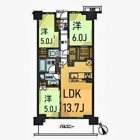 シティテラス横濱綱島ガーデンズ(3LDK/4階)の間取り写真