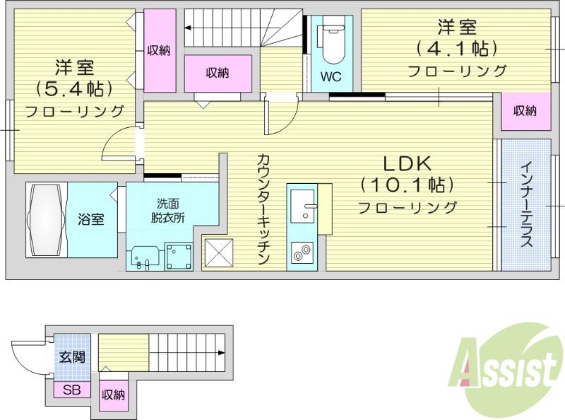 新田東1丁目アパート(2LDK/2階)の間取り写真