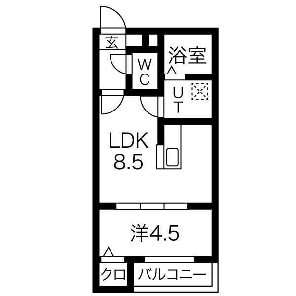 ロ・ハス八事東(1LDK/1階)の間取り写真
