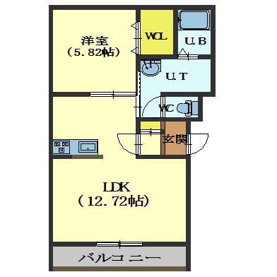 EVOLCION(1LDK/1階)の間取り写真