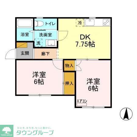 雅弐番館(2DK/1階)の間取り写真