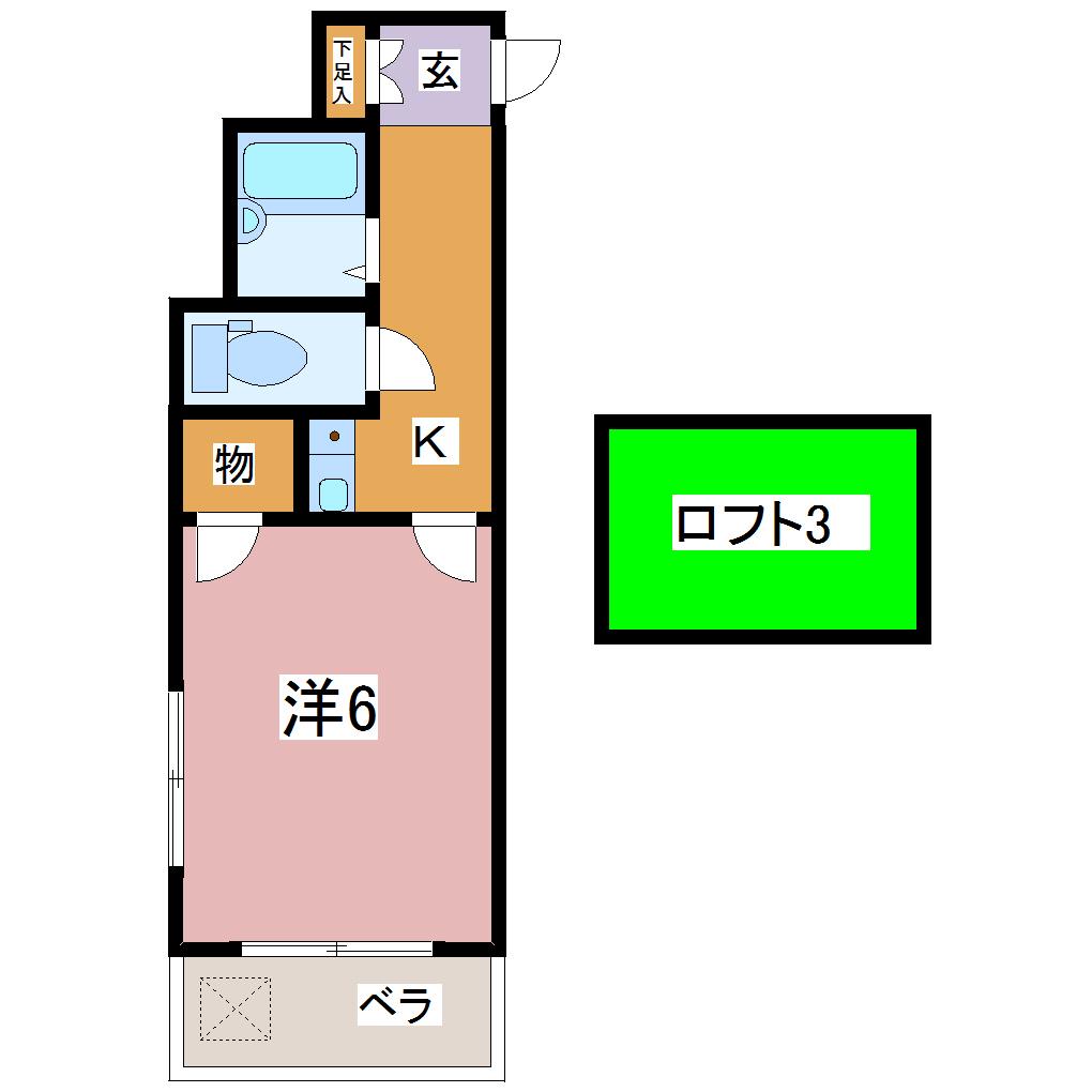 ヒルズ甲府(1K/2階)の間取り写真