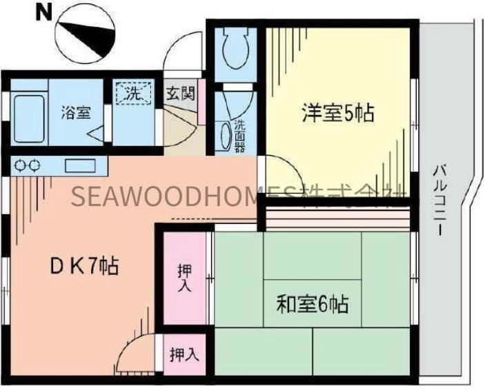 能見台コーポ(2DK/4階)の間取り写真