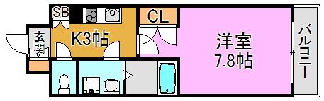 CASSIA高井田 ノース COURT(1K/6階)の間取り写真