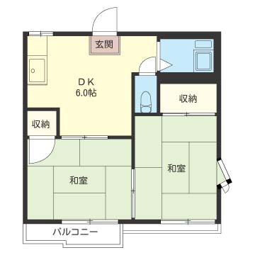 タウニー茅ヶ崎(2DK/2階)の間取り写真