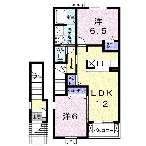 ジュネスA(2LDK/2階)の間取り写真