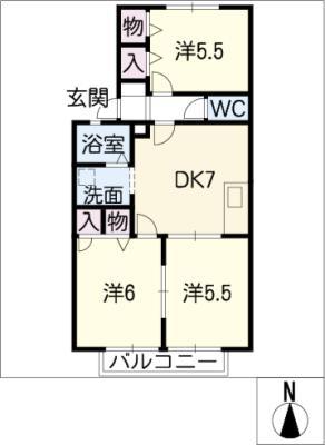 アルカディアB(3DK/1階)の間取り写真