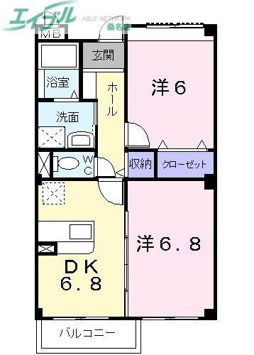 マープルホーム(2DK/1階)の間取り写真