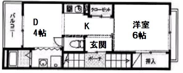 ハイツ天六(1DK/2階)の間取り写真