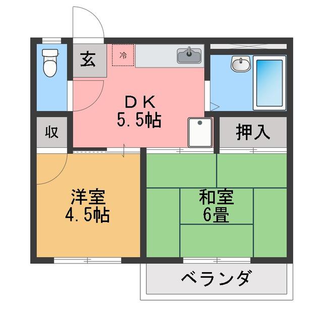 フレグランス野尻(2DK/1階)の間取り写真