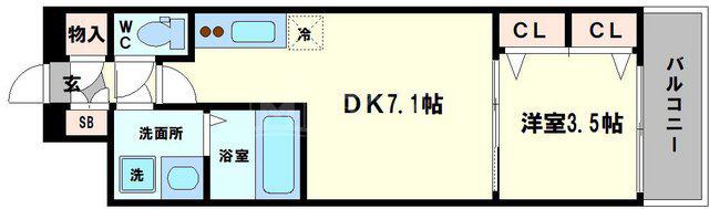LC天王寺東(1DK/9階)の間取り写真