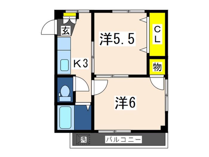 錦コーポ(2K/3階)の間取り写真