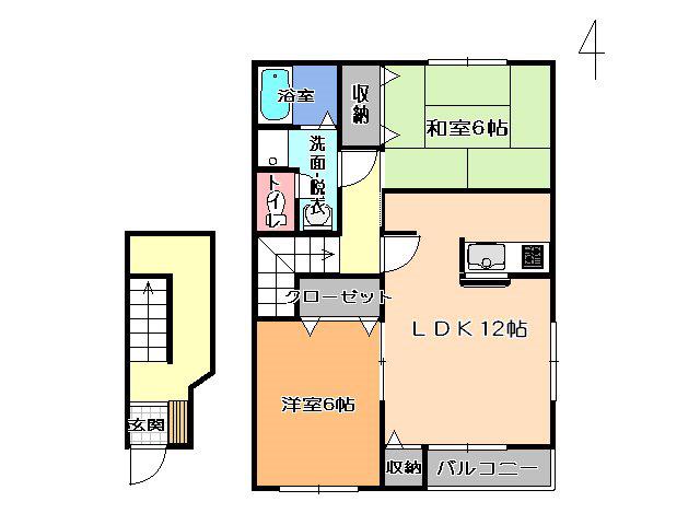 コンフォルトD(2LDK/2階)の間取り写真