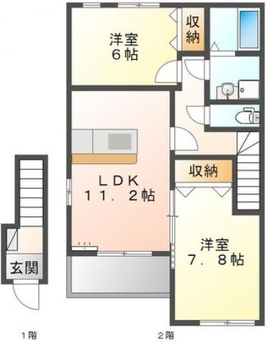 ステラ川南(2LDK/2階)の間取り写真
