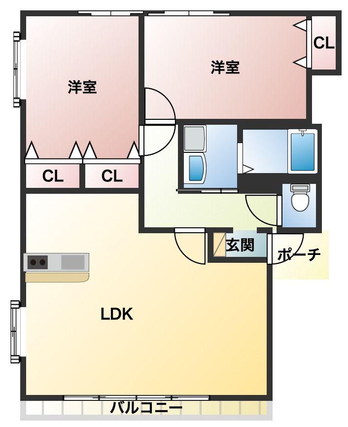 ビラージュ藤ノ木(2LDK/1階)の間取り写真