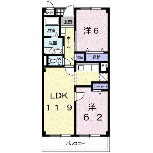 サニーヒル仙台南(2LDK/4階)の間取り写真