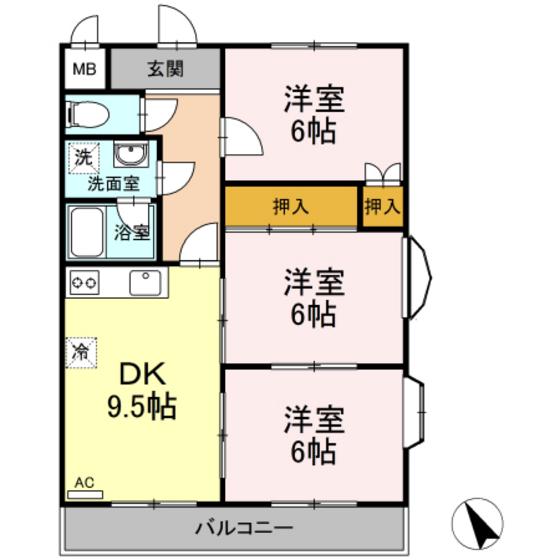 アゼリア祇園(3DK/4階)の間取り写真