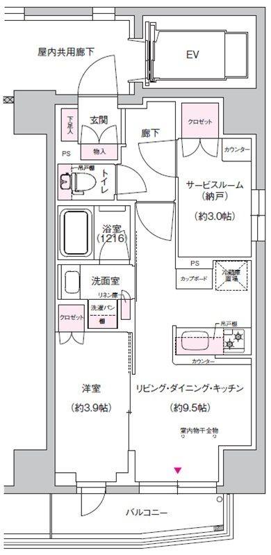 ジェイグランコート上野入谷(1SLDK/5階)の間取り写真