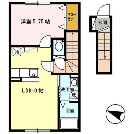 悠裕富田(1LDK/2階)の間取り写真