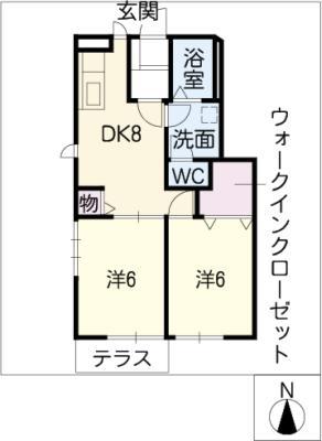 スクエアー21 B棟(2DK/1階)の間取り写真